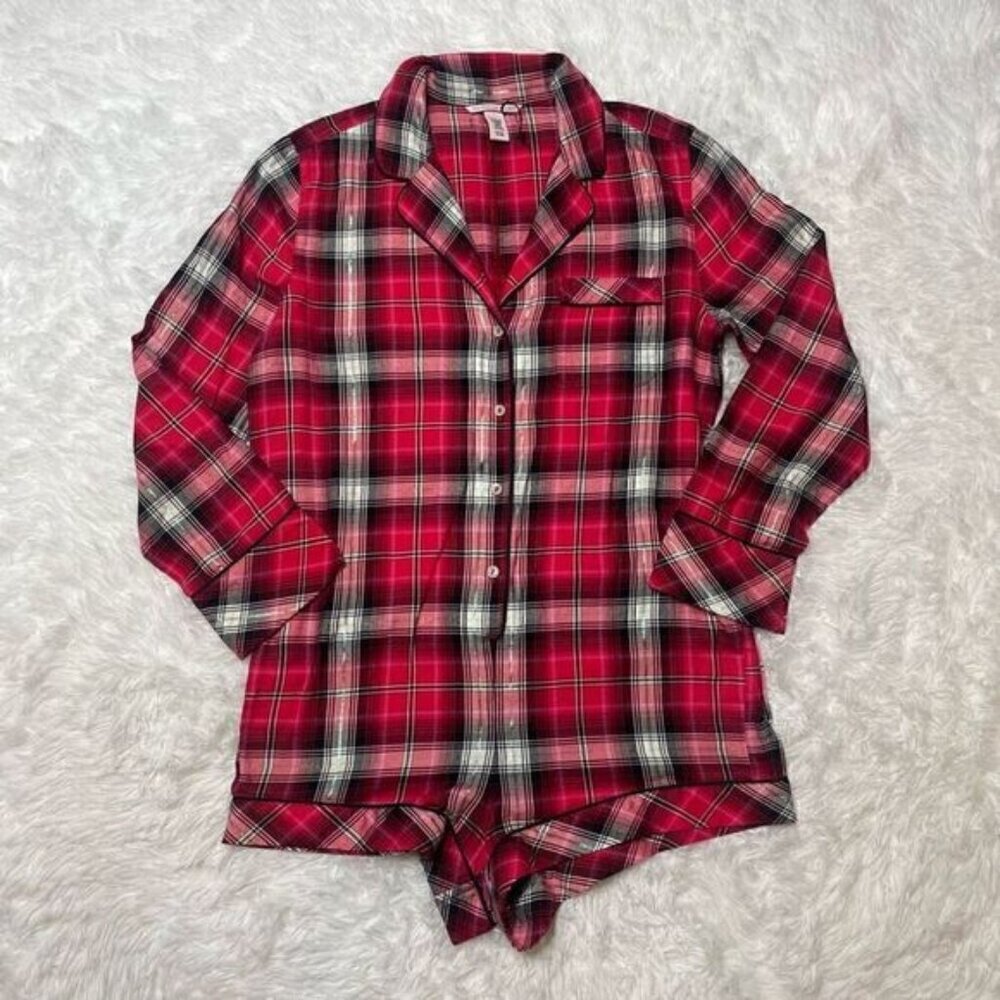Victorias Secret Flannel Romper Lounge Pajama Sleep PJ Size S